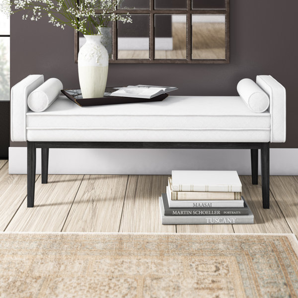 Latitude Run® Abniel Upholstered End of Bed Bench in Natural White